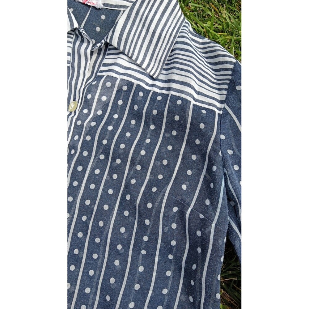 Vintage R & K Knits Sheer Polka Dot Stripe Blouse Made In India Secretary Top L - Picture 5 of 9